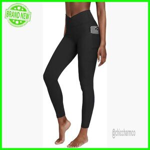 High Waist Ribbed Leggings with Pockets, Compression Workout Yoga Pants